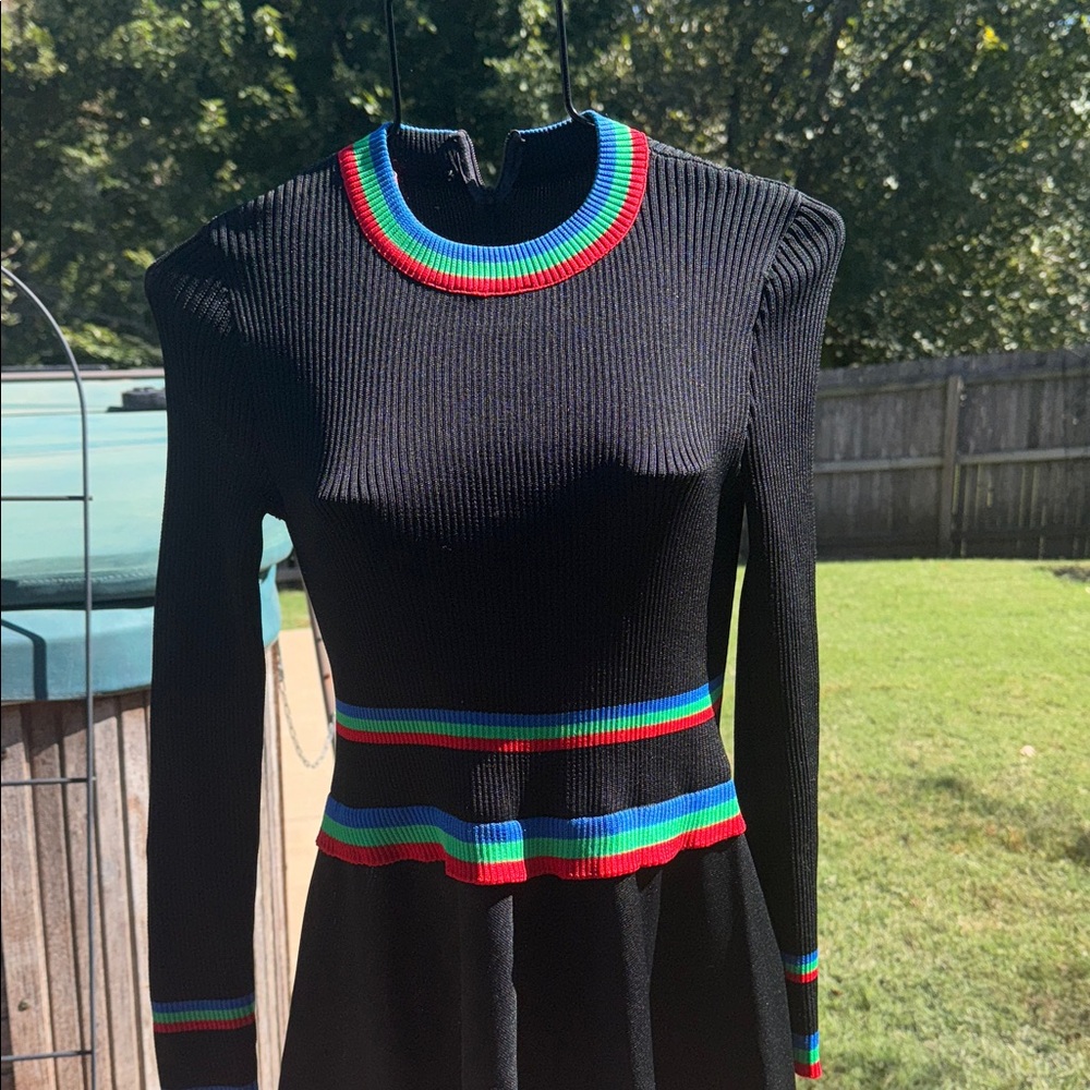 Vintage 1970s Chevron Knit Clingy Dress Full Circle Skirt Giamo Knits